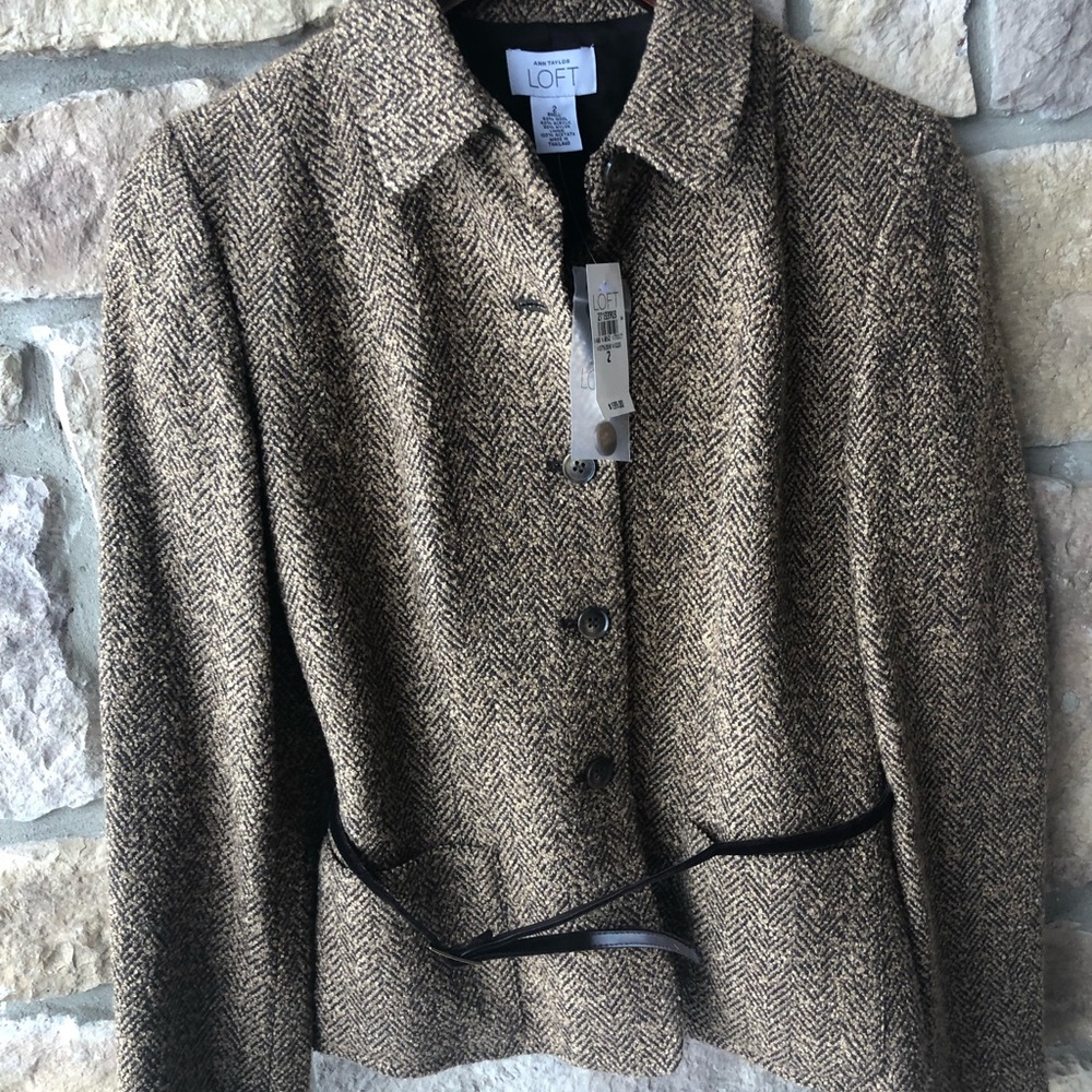 Ann Taylor Blazer Size 2 Brown Tweed Wool Blend